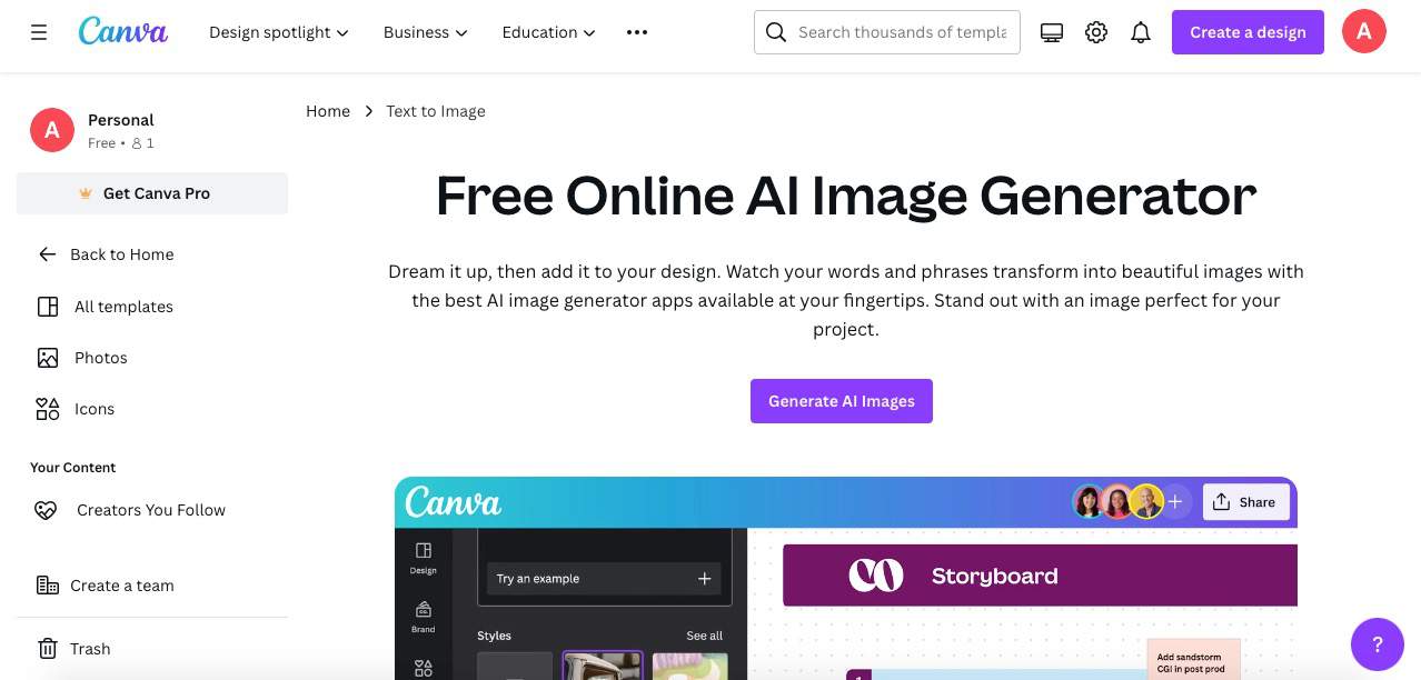 Canva AI image generator Showcasing Canva AI image generator
