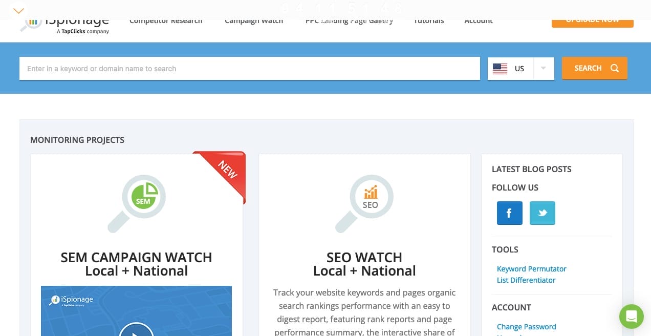 iSpionage iSpionage homepage screenshot