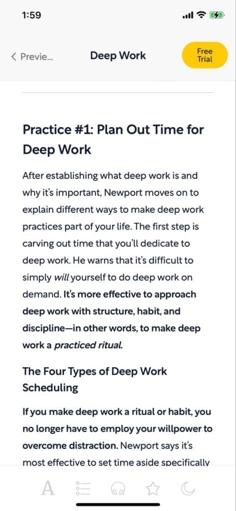 Shortform exercises interface screenshot