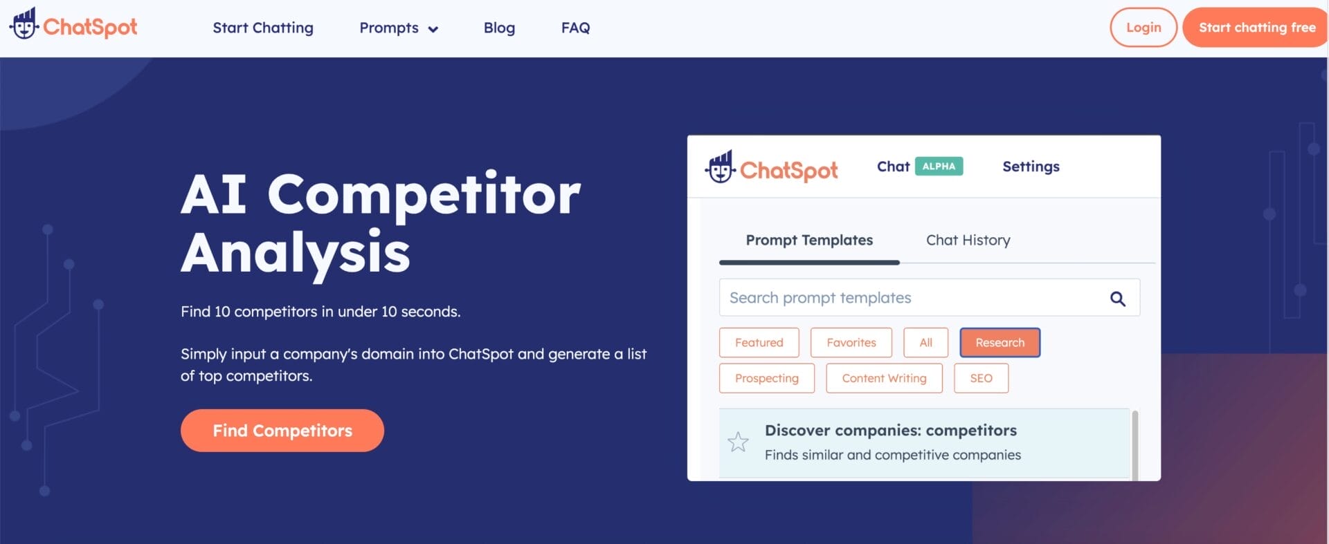 Free Competitor Analysis Tool ChatSpot AI 2025-12-24 at 1.29.47 AM ChatSpot homepage image